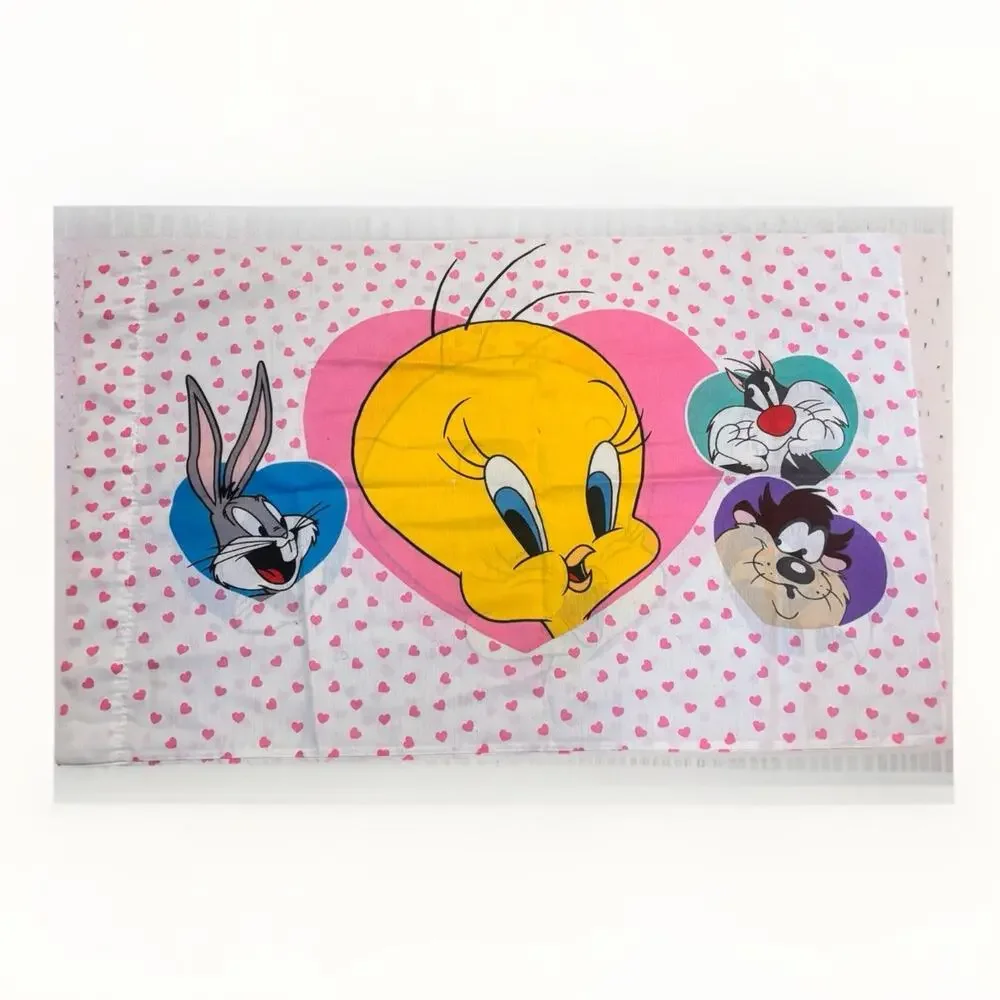 Vintage Tweety Bird Looney Tunes Pillowcase Bugs Bunny Taz Sylvester Hearts